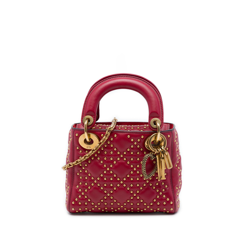 Pre-Loved Dior Mini Lambskin Cannage Studded Supple Lady Dior